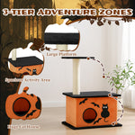 Halloween Cat Tree – Orange & Black Tower with Scratching Post