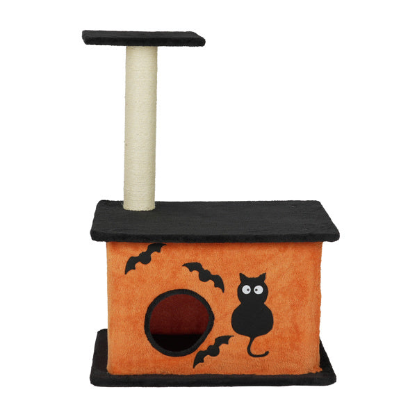 Halloween Cat Tree – Orange & Black Tower with Scratching Post