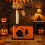 Halloween Cat Tree – Orange & Black Tower with Scratching Post