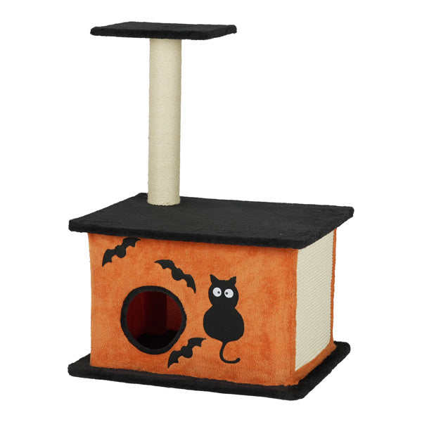 Halloween Cat Tree – Orange & Black Tower with Scratching Post