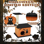 Halloween Cat Tree – Orange & Black Tower with Scratching Post